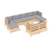 Juego de muebles de jardín 10 pzas y cojines madera maciza pino vidaxl