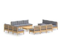 Juego De Muebles De Jardín 13 Pzas Y Cojines Madera Pino Gris Vidaxl