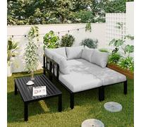 Juego de muebles de jardín con marco de hierro galvanizado, patas ajustables, respaldo desmontable, sofá modular, mesa de hierro galvanizado, gris