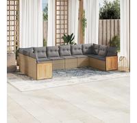 Juego de muebles de jardín de 10 piezas con cojines, beige, polirratán modular, con fundas extraíbles para lavar
