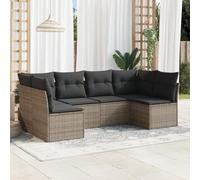 Juego de muebles de jardín de 6 piezas con cojines, gris de polirratán con diseño modular y bolsa de almacenamiento impermeable, fundas lavables extraíbles