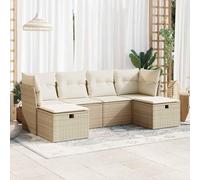 Juego de muebles de jardín de 6 piezas, polirratán beige con almacenamiento impermeable y fundas lavables extraíbles, sofá modular reposapiés para terraza y patio