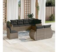 Juego de muebles de jardín de 8 piezas con cojines, gris polirratán con diseño modular y bolsa de almacenamiento impermeable, fundas de lavado desmontables.