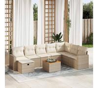 Juego de muebles de jardín de 9 piezas con cojines, ratán sintético beige, ocio modular con almacenamiento y bolsa impermeable, fundas lavables, reposapiés universal, para terraza