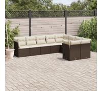 Juego de muebles de jardín de 9 piezas con cojines, ratán sintético marrón, ocio modular con almacenamiento impermeable y fundas extraíbles para lavar