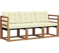 Juego de muebles de jardín de madera de acacia maciza para 3 personas, con cojines. Sofá modular para exteriores, ideal para jardín, terraza o balcón. Diseño en tonos naturales y crema. Dimensiones: 1