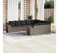 Juego de muebles de jardín de ratán de polietileno de 10 piezas, color gris con cojines y fundas de lavandería desmontables, modular para terraza y patio