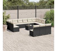 Juego de muebles de jardín de ratán negro PE de 14 piezas, cojines, tablero de vidrio, caja de almacenamiento con bolsa impermeable, modular