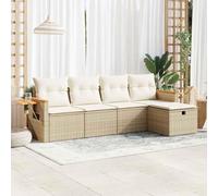 Juego de muebles de jardín de ratán sintético beige con almohadas, sofá modular con almacenamiento impermeable y fundas extraíbles, perfecto para terraza y patio