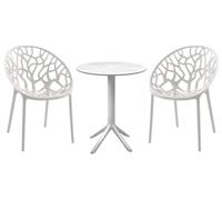 Juego de muebles de jardín Hoscana: mesa de jardín con 2 sillas de jardín | Color: Blanco | Dimensiones: 70x70x80 cm