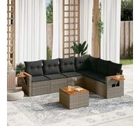 Juego de muebles de jardín modular de ratán de polietileno de 7 piezas, sofá de jardín gris con cojines, cojín y almacenamiento