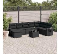 Juego de muebles de jardín modular de ratán de polietileno de 9 piezas, color negro, con cojines y mesa auxiliar plegable