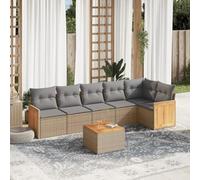 Juego de muebles de jardín modular de ratán PE de 7 piezas con cojines, beige, tablero de madera de acacia y bolsa de almacenamiento impermeable