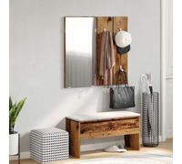 Juego de muebles de pasillo de madera, banco con cajón, espejo y 2 | Madera multicapa robusta, resistente a la humedad, banco 110 kg, espejo 39 x 80 cm, perchero 20 x 80 cm, acrílico