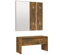 Juego de muebles de pasillo de roble ahumado, banco de 80 cm con cajón | Banco con cajón, espejo acrílico, dos paneles para colgar, madera contrachapada robusta, montaje fácil
