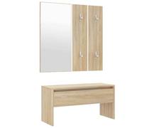 Juego de muebles de pasillo de roble Sonoma de madera multicapa con banco, | Madera contrachapada robusta, banco con cajón portaobjetos, asiento máximo 110 kg, montaje con manual incluido