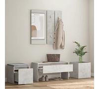 Juego de muebles de pasillo gris cemento madera multicapa | Banco con espejo, 2 perchas, macetero, contenedor, 5 unidades