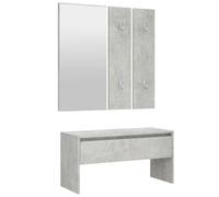 Juego de muebles de pasillo gris hormigón, banco de 80 cm con cajón, espejo | Madera contrachapada resistente, banco con cajón de almacenamiento, espejo y perchero, montaje con manual incluido