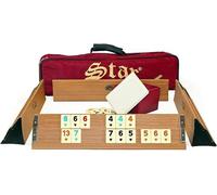 Juego de Okey/Rummy de alta calidad: Madera maciza, fichas de melamina, estuche de transporte acolchado, bolígrafo, 104 fichas + 2 comodines + dados (color claro)