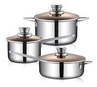 Juego De Ollas Cacerolas De Acero Inoxidable De 3 Partes Con Tapas De Vidrio Juego De Cacerolas Juego De Ollas Con Mango Resistente Ollas, Olla, Wok, Cacerola, Cocina De Inducción De Gas Es Universal
