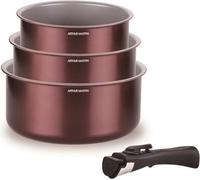 Juego de ollas de 3 piezas, apto para todo tipo de cocinas, incluyendo inducción, con diámetros de 16/18/20 cm, y 1 asa desmontable – Aluminio