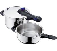 Juego de ollas de inducción, de 2 piezas, con recipiente para cocinar al vapor de 4,5 litros + 3 litros, fabricado en acero cromo-manganeso, con 2 zonas de cocción y regulador de temperatura de un sol