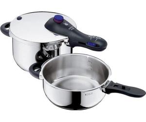 Juego de ollas de inducción, de 2 piezas, con recipiente para cocinar al vapor de 4,5 litros + 3 litros, fabricado en acero cromo-manganeso, con 2 zonas de cocción y regulador de temperatura de un sol