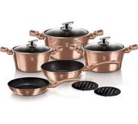 Juego de ollas Granit Koch Topf Set, 10 piezas, color rosa metalizado, línea BERLINGERHAUS, modelo BH-1220