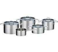 Juego de ollas GSW Elegance, 9 piezas, acero inoxidable 18/10, apto para todos los tipos de cocinas, incluyendo inducción. Incluye: ollas de 20 y 24 cm, cazo de 20 cm, y cazo con asa de 16 cm
