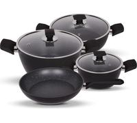 Juego de ollas y sartenes antiadherentes Serenk Excellence, juego de 7 piezas de utensilios de cocina de granito con base para inducción, ollas y sartenes profundas y planas, no tóxicas, aptas para la