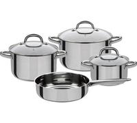Juego de ollas y sartenes GSW MONTREAL, de 4 piezas, acero inoxidable, apto para inducción, compuesto por: 3 ollas (de 16, 20 y 24 cm) y 1 sartén (de 24 cm)