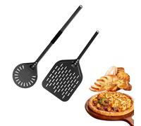 Juego de Palas para Pizza, 30 cm Redonda (Mango 80 cm) + 20 cm Cuadrada (Mango 40 cm), con Agujero para Almacenaje, Aluminio, Mango Antideslizante, Ideal para Pizza y Pan en Casa