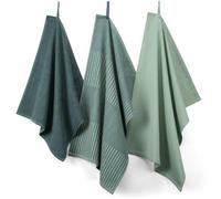 Juego de paños de cocina Unyqoos® Brabantia – 2 unidades de 50x70 cm + 1 unidad de 50x50 cm, 100% algodón (BCI), color verde pino, 1 unidad a rayas