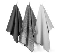 Juego de paños de cocina Unyqoos® Brabantia – Textiles para la cocina, 2 unidades de 50x70 cm + 1 unidad de 50x50 cm, 100% algodón (BCI), color gris claro, alta capacidad de absorción, con sistema par