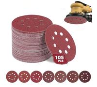 Juego de papel de lija de 105 piezas de 125 mm con fijación de , discos abrasivos de 8 agujeros para lijadora orbital orbital - 7 gradaciones (P40/60/100/150/240/320/600), 15 unidades de cada uno