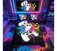 Juego de para Adolescentes Gamepad Juego de Cama niñas, Controlador de Video, Funda de edredón para Consola de Juegos, 3 Piezas, Acuarela, teñido Anudado, de Dormitorio con Cremallera