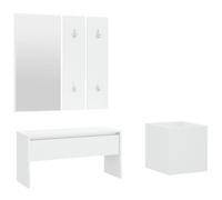 Juego de perchero, banco de madera con cajón, color blanco | Perchero con espejo, maceta para plantas, banco de pasillo con cajón, máx. 110 kg por asiento, instrucciones de montaje