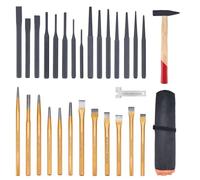 Juego de perforadores y cinceles de 29 piezas con martillo maquinista, juego de punzones y cinceles resistentes, incluye cinceles fríos, punzones cónicos, punzones de pin, perforadores centrales y