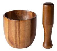 Juego de picadora de ajo de acacia hecha a mano, cuenco de madera y martillo, prensa manual para verduras, frutos secos, hierbas, cocina