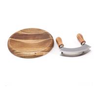 Juego de picadora de hierbas mecedora y tabla de cortar de madera de acacia curvada
