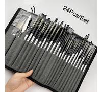 Juego de pinceles profesionales para artistas de 24 piezas: surtido de pinceles planos, redondos, abanico y detalles con cerdas suaves de primera calidad, de madera 1PCS