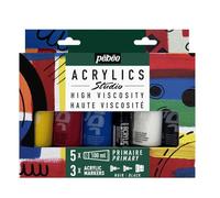 Juego de pintura acrílica Studio Acrylics con rotuladores - Pébéo - 5 x 100 ml