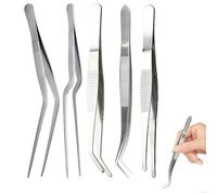 Juego de pinzas de cocina de 6.3 pulgadas, 5 diseños diferentes, de acero inoxidable, ideales para decoración de alimentos, cocina y pastelería, resistentes al calor y fáciles de limpiar