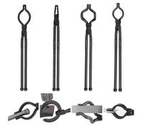 Juego de pinzas para forja VEVOR, incluye: pinza en V, pinza de punta, pinza de agarre y pinza universal. 4 pinzas de acero al carbono, con las siguientes dimensiones: 465 x 60 x 19 mm / 461 x 68 x 18