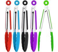 Juego de pinzas pequeñas de silicona de 7 pulgadas, mini pinzas de cocina con puntas de silicona, pinzas de cocina de acero inoxidable para ensalada, parrilla, freír y cocinar (azul, verde, rojo,