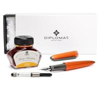 Juego de pluma estilográfica Diplomat Aero naranja con tinta para escribir de colores combinados