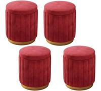 Juego De Pufs Redondos De Terciopelo Beige Y Otomana - Elegantes Taburetes con Espacio De Almacenamiento para Sala De Estar Y Dormitorio, Diseño Cilíndrico Red 4 Piece Set