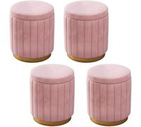 Juego De Pufs Redondos De Terciopelo Beige Y Otomana - Elegantes Taburetes con Espacio De Almacenamiento para Sala De Estar Y Dormitorio, Diseño Cilíndrico Pink 4 Piece Set
