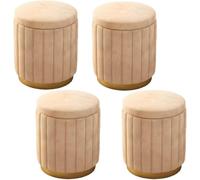Juego De Pufs Redondos De Terciopelo Beige Y Otomana - Elegantes Taburetes con Espacio De Almacenamiento para Sala De Estar Y Dormitorio, Diseño Cilíndrico Yellow 4 Piece Set