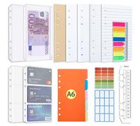 Juego de recambios de papel AQTAQ A6, 6 hojas, notas adhesivas recargables A6, 100 hojas/200 páginas, separadores de colores, para carpetas de 6 anillas, diarios y cuadernos